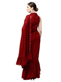 Red Georgette Solid Ruffle Saree
