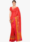 Red Printed Cotton Silk Saree Broad Border Saree Deepawali Special Collection