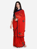 Red Sarees - Red Embroidered Poly Georgette Saree Patch Work Saree