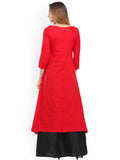 Red & Black Solid Kurta with Skirt