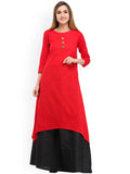 Red & Black Solid Kurta with Skirt