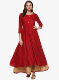 Red Anarkali Kurta With Golden Palazzo Solid Plain Kurta Set Festival Special Collection
