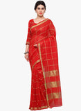 Dewali Festival Special Collection Red & Golden Check Print Saree Today's Deal