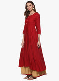 Red Anarkali Kurta With Golden Palazzo Solid Plain Kurta Set Festival Special Collection