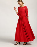 Red Lace Maxi Dress Designer Dress For Valentine's Day Special Clothing