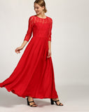 Red Lace Maxi Dress Designer Dress For Valentine's Day Special Clothing