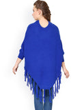 Latest Partywear Royal Blue Acrylic Poncho Shrug Round Neck Full Sleeves Shrug With Embellished And Tassel