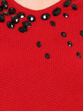 Latest Designer Partywear Red Acrylic Poncho Shrug Round Neck Full Sleeves Shrug With Embellished And Tassel