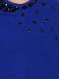 Latest Partywear Royal Blue Acrylic Poncho Shrug Round Neck Full Sleeves Shrug With Embellished And Tassel
