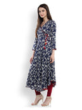 Rose Printed Angrakha Style Anarkali Asymmetrical Anarkali Kurta