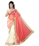Peach & Off White Color Half & Half Designer Net Sarees Embroidered Net Saree