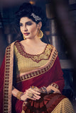 Maroon And Gold Colored Fancy Fabrics And Chinon Floral Patch And Fancy Designer Saree