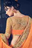 Fancy Partywear Orange Colored Marble Stone, Designer Border Work Saree