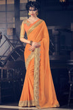 Fancy Partywear Orange Colored Marble Stone, Designer Border Work Saree