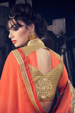 Partywear Orange Colored Marble Lining Patch Work, Fancy Border Work Saree