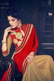 Fancy Red & Gold Color Paper Silk Designer Saree With Stone & Fancy Designs Saree