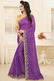 Designer Sarees In Georgette Purple Colored With Booti, Zari & Border Work Saree