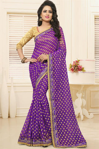 Designer Sarees In Georgette Purple Colored With Booti, Zari & Border Work Saree