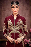 Partywear Maroon Color Faux Georgette Palazzo Suits With Thread Embroidery & Stone Work
