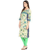 Designer Printed Stylish Cotton Beige Multicolor Kurti For Women