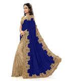 Designer Multicoloured Embroidered Blue Velvet Net Classic Wedding Saree Embroidery border work