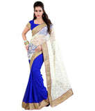 Holi Special Designer Blue And Cream Color Chiffon Saree For Women