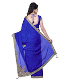 Designer Holi Special Blue Chiffon Mirror Work Saree For Women