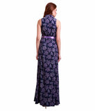 Latest Designer Navy Blue Polyester Sleeveless Long Maxi Paisley Printed Summer Maxi Dress For Women