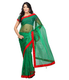 Green Color Net Saree Designed With Embroidery & Lace Work