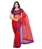 Red Color Net Saree Designed With Embroidery & Lace Work