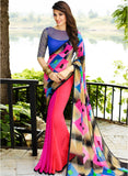 Pink & Multicolored Palav Part Designer Georgette Printed Saree with Designer Blouse
