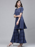 Sharara Suits Online Casual Wear Blue Solid Kurta With Sharara & Dupatta