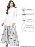 Shirt Top With Long Skirt Set - Powder Blue Floral Cotton Skirt with White Top