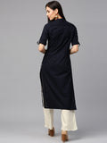 Shop Online Palazzo Suits Mandarin Collar Style Navy & Off-White Kurti With Plazo
