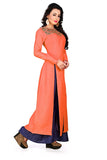 Shop Online Palazzo Suits Orange & Navy Blue Front Slit Open Salwar Suit For Girl