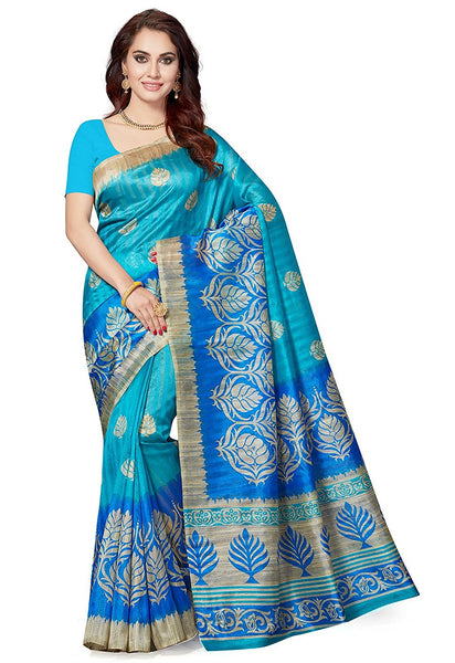 Sky Blue Bhagalpuri Art Silk Sarees Paisley Design Broad Border Work Art Silk Sarees