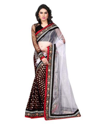 Party wear Designer Net Sarees Multicolor Digital Print & Lace Work Net Saree For Women