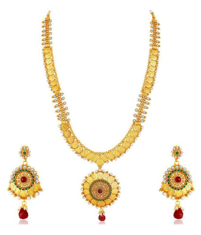 Festive Party Collection Gold Plated Temple Coin Necklace Set
