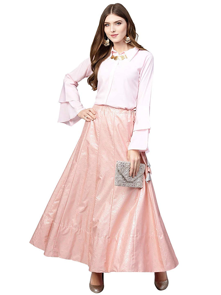 Soft Satin Baby Pink Skirt with Lace, Women's Fashion, Bottoms, Skirts on  Carousell