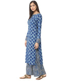 Trendy Blue Long Kurta And Palazzo Printed Plazo Salwar Suits For Women