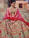 Trendy Ghagra Choli Bridal Beige Color Royal Art Silk Heavy Floral Embroidered Semi Stitched Lehenga Choli