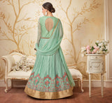 Trendy Mint Green Anarkali Suits Golden Border Thread & Zari Embroidery Salwar Suit