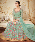 Trendy Mint Green Anarkali Suits Golden Border Thread & Zari Embroidery Salwar Suit