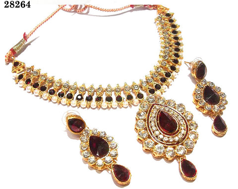 Trendy Necklaces For Women Maroon Colored Alloy With Moti & Diamond Opera Necklace