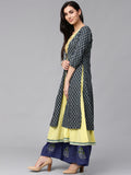 Trendy Two In One Blue & Yellow Printed Palazzo Kameez Dupatta Online