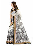Bhagalpuri Silk Saree White Color Bhagalpuri Printed Sarees