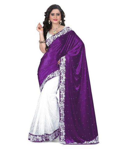 Designer Velvet Border Sarees Stone Work Net Saree For Women