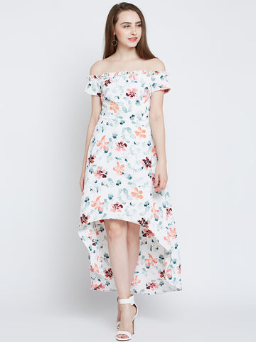 White Floral Printed Dress