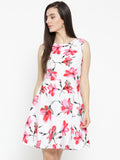 White & Red Floral Print Fit & Flare Dress