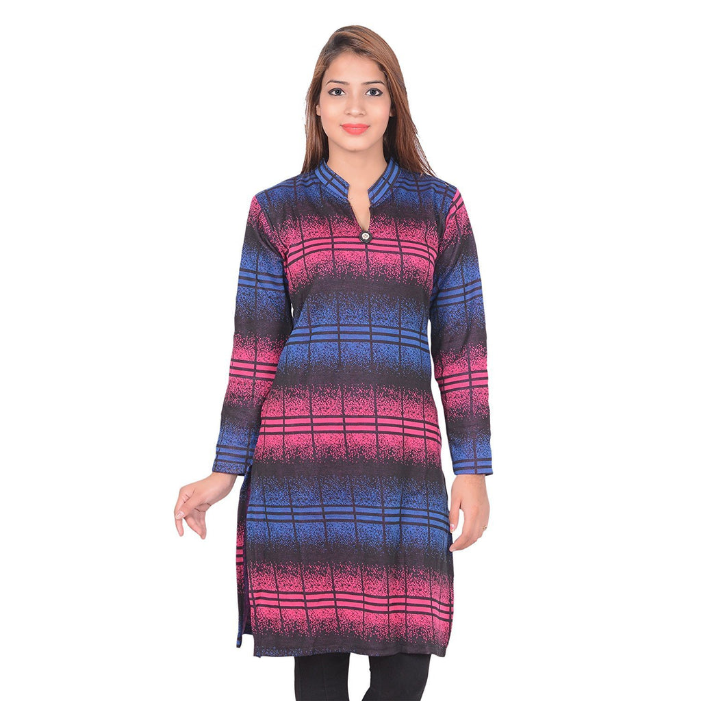 Winter Kurti Online Pink  Blue Full Sleeves Long Woolen Kurtis  Lady India